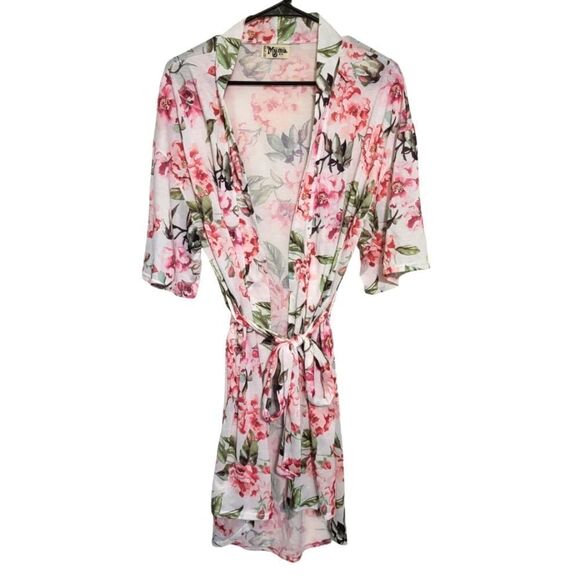 Show Me Your Mumu Pink Floral Short Open Front Robe w/Belt, S - Picture 1 of 6